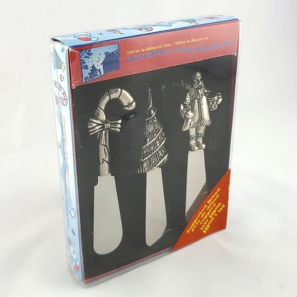 Christmas Spreaders Stainless Steel 3 Piece Set Handles Santa Candy Cane Tree - Picture 2 of 5